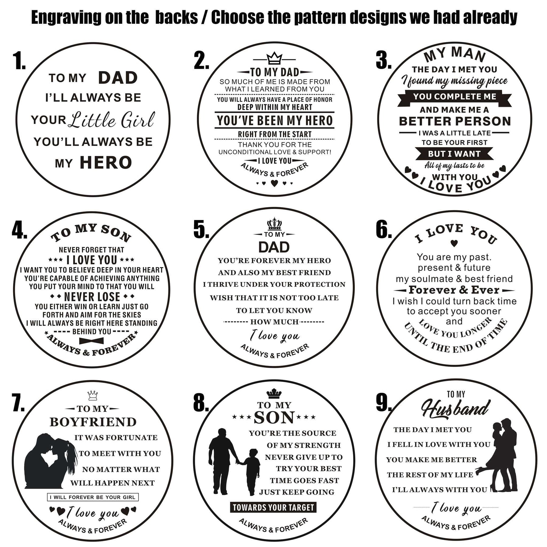 9 personalized engraving patterns for different members