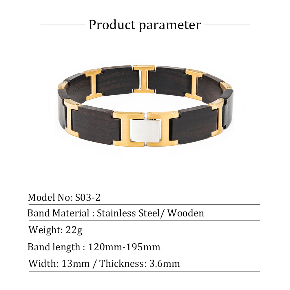 Wooden Bracelet Ebony Golden Wood Bracelet for Men and Women
