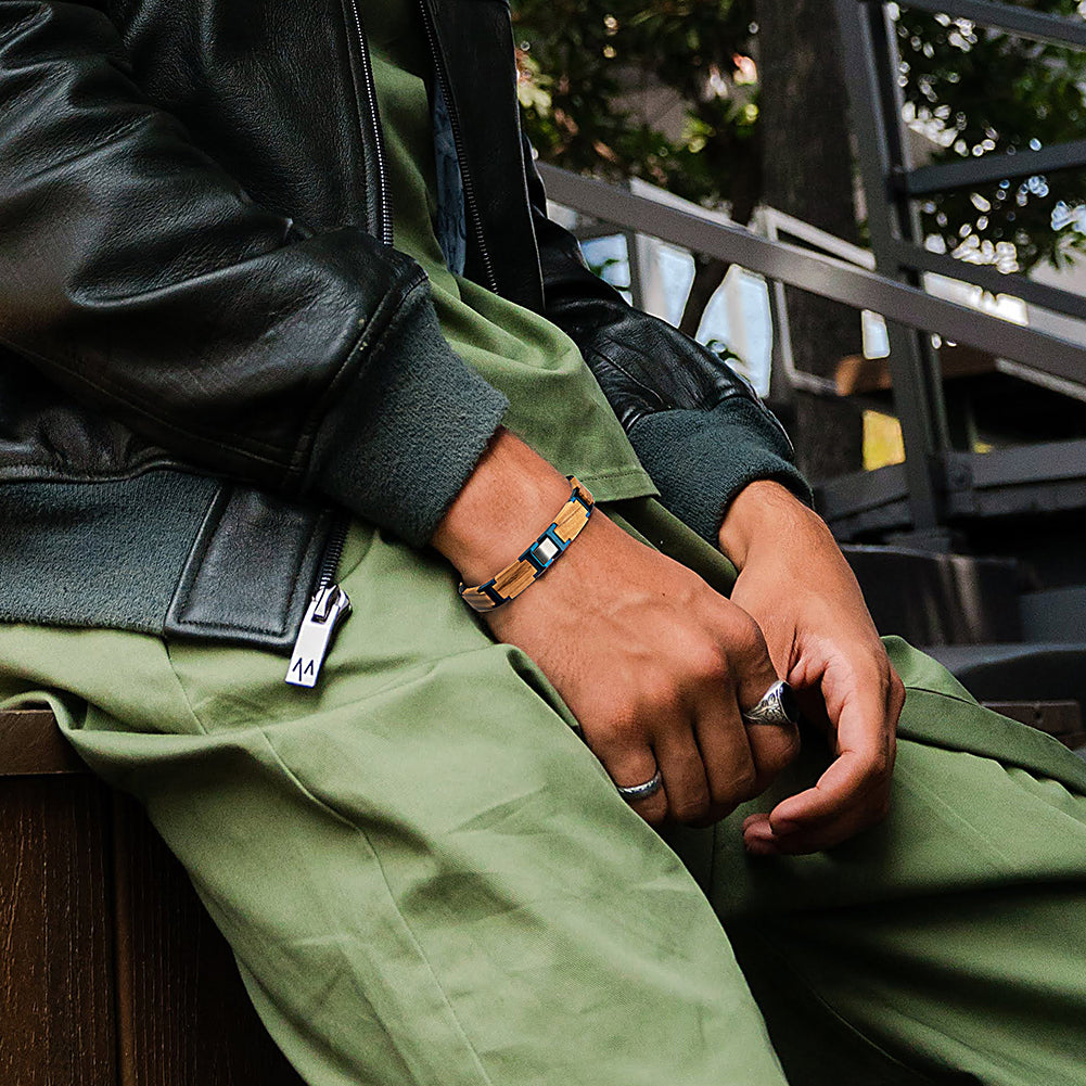 Wooden Bracelet Blue Olive Wood Bracelet for Men and Women