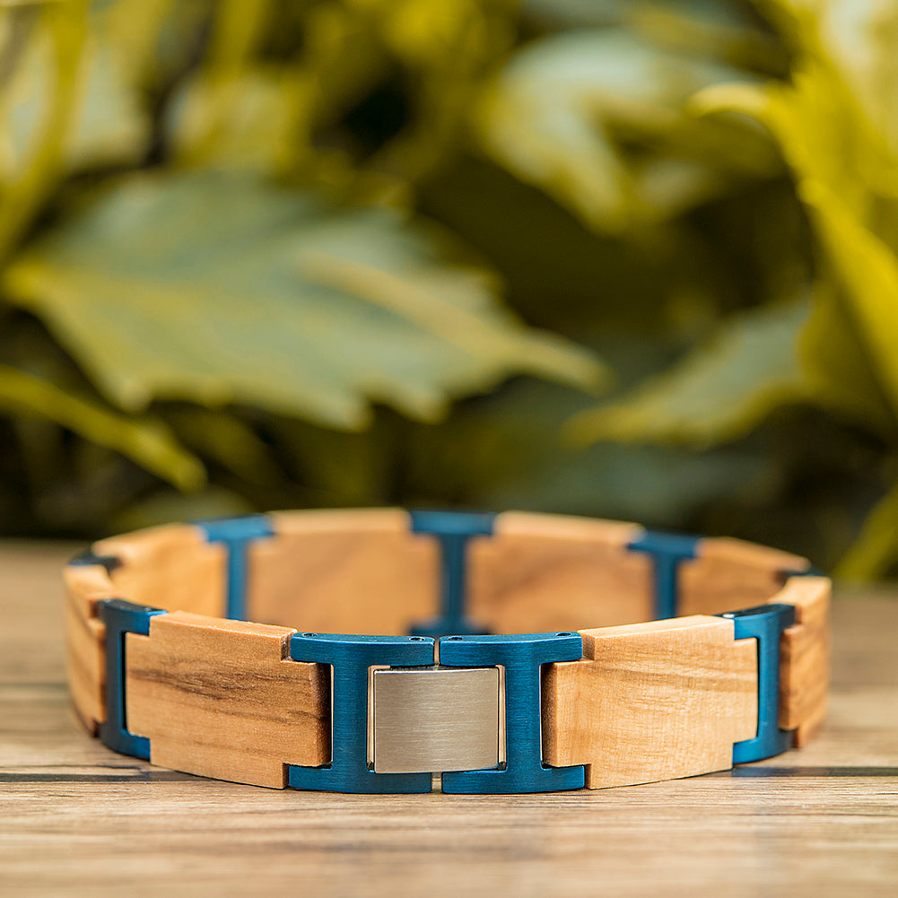 Wooden Bracelet Blue Olive Wood Bracelet for Men and Women