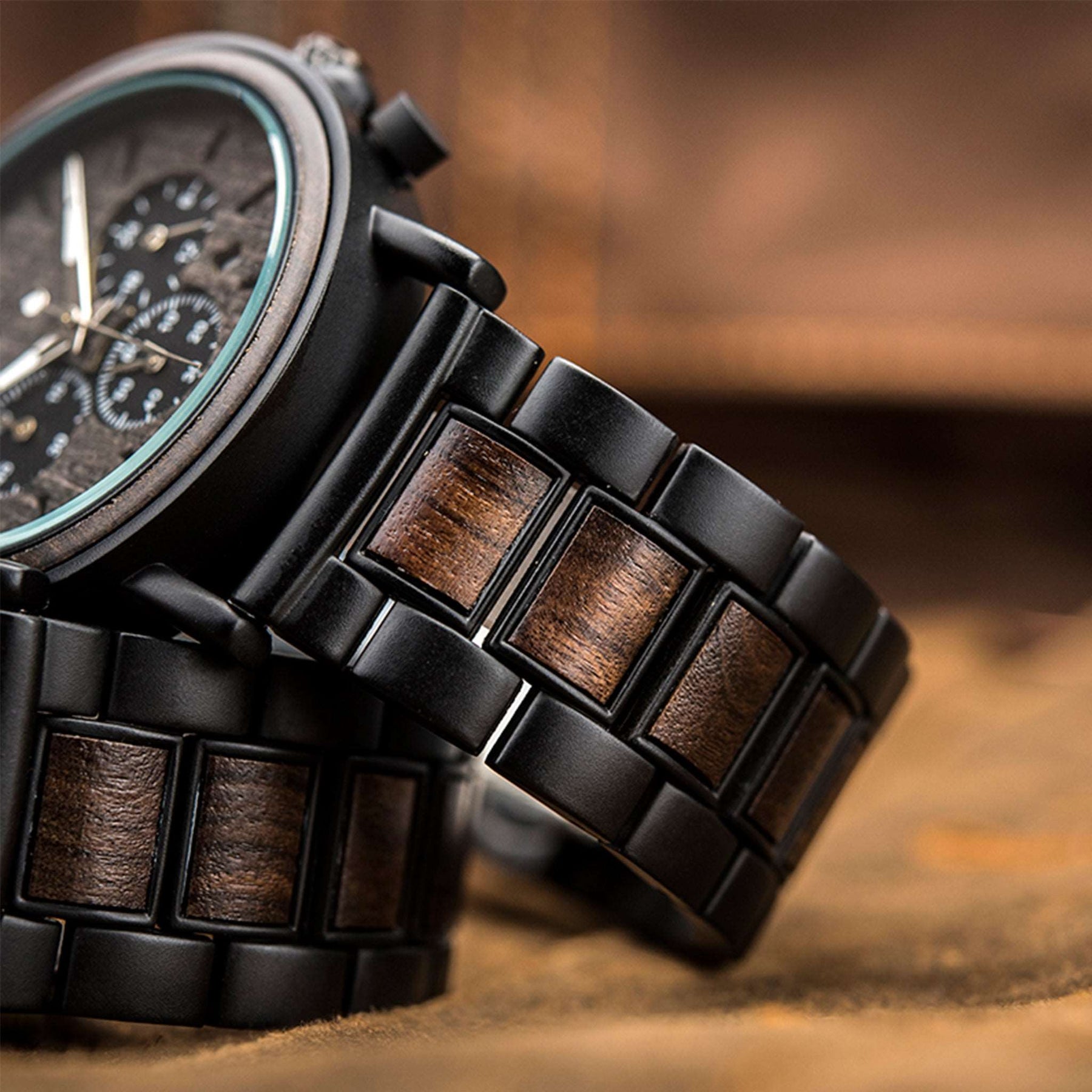 The black and ebony bracelet of the men chronograph wood watch