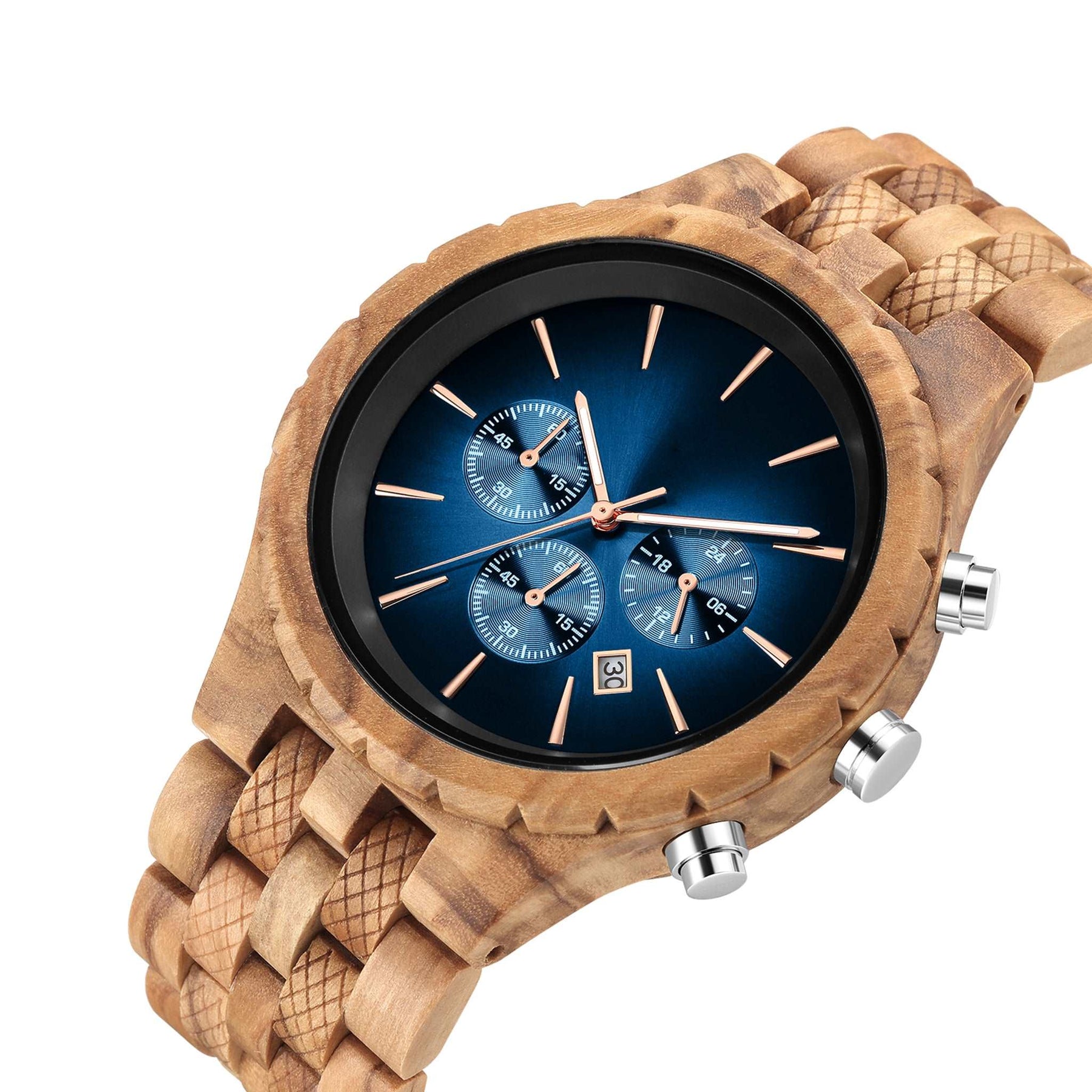 Olive skeleton men watch with blue dial side face