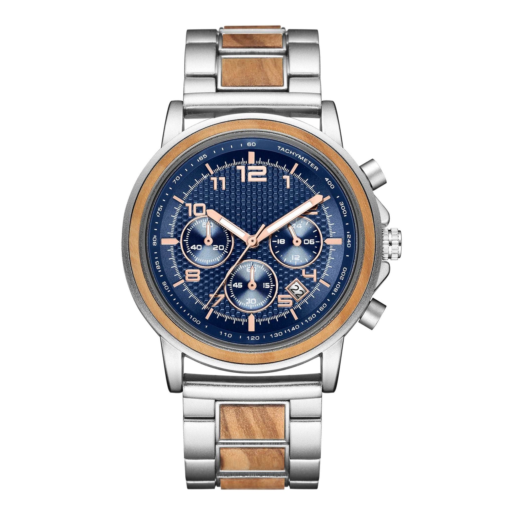 Silver and olive blue face men watch positive