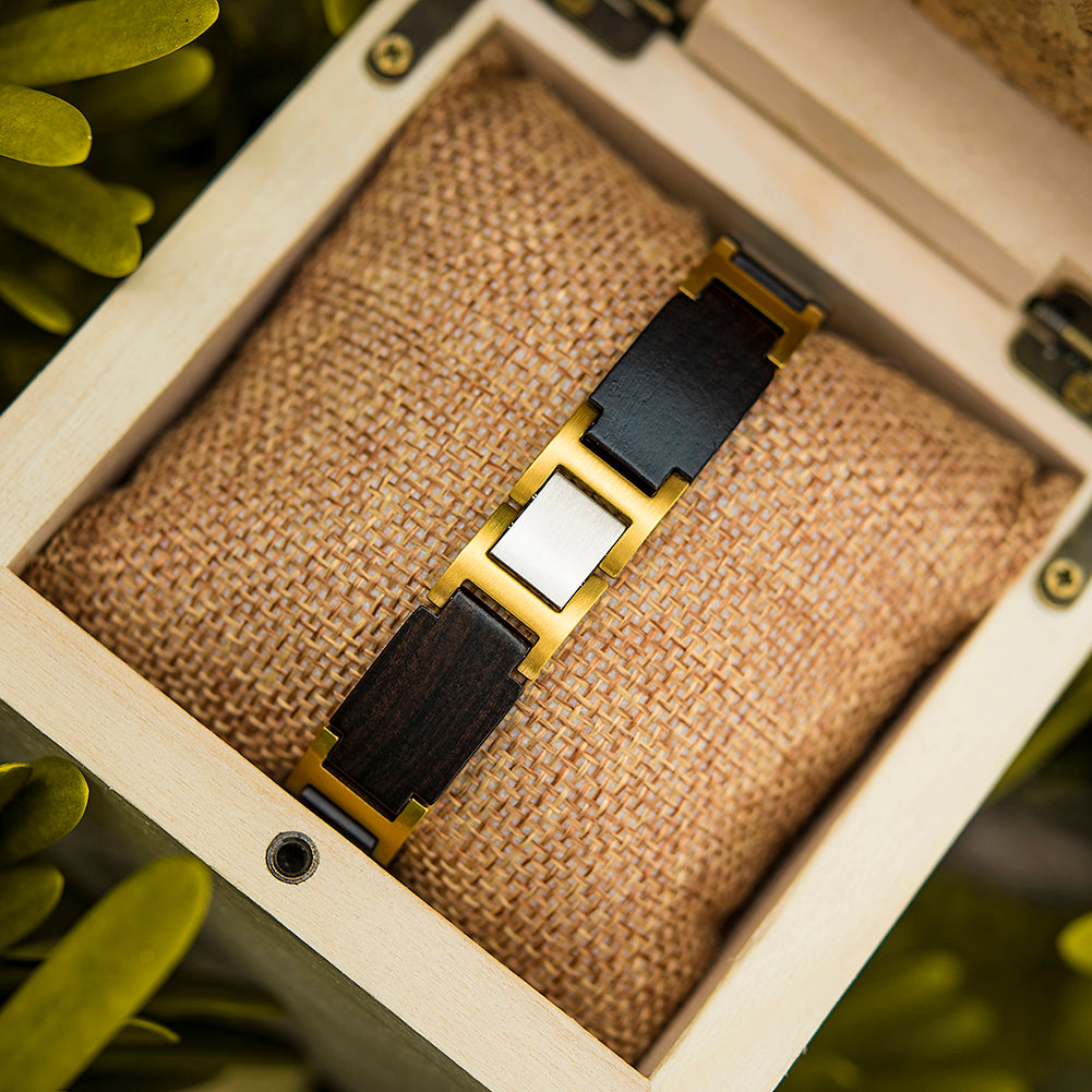 Wooden Bracelet Ebony Golden Wood Bracelet for Men and Women