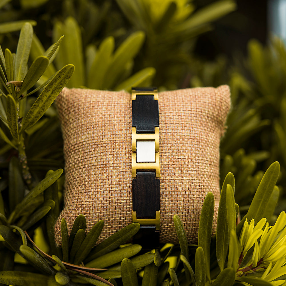 Wooden Bracelet Ebony Golden Wood Bracelet for Men and Women