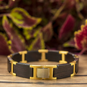 Wooden Bracelet Ebony Golden Wood Bracelet for Men and Women