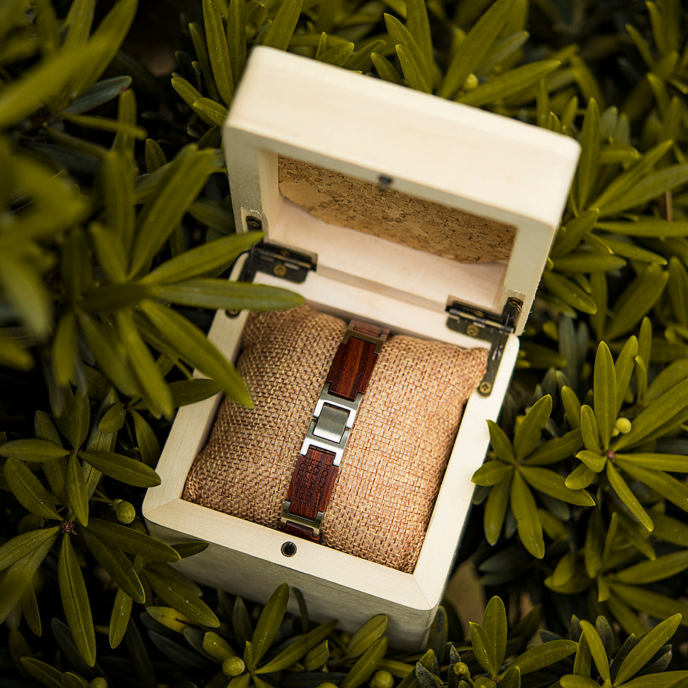 Wooden Bracelet Silver Red Sandalwood Bracelet for Men and Women