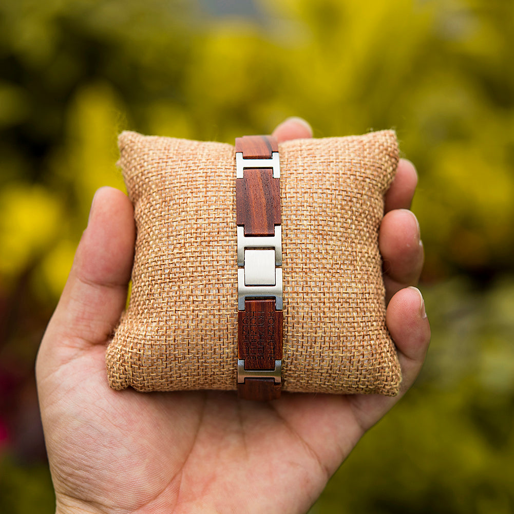 Wooden Bracelet Silver Red Sandalwood Bracelet for Men and Women