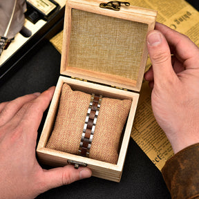 Wooden Bracelet Silver Stainless Steel Walnut Wood Bracelet for Men and Women