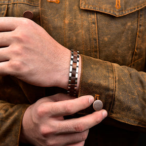 Wooden Bracelet Silver Stainless Steel Walnut Wood Bracelet for Men and Women