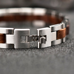 Wooden Bracelet Silver Stainless Steel Walnut Wood Bracelet for Men and Women