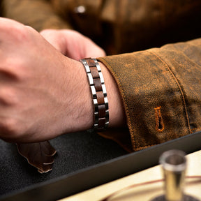 Wooden Bracelet Silver Stainless Steel Walnut Wood Bracelet for Men and Women