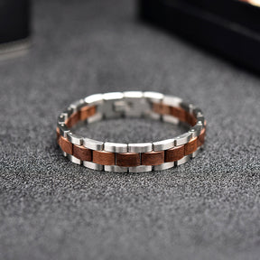 Wooden Bracelet Silver Stainless Steel Walnut Wood Bracelet for Men and Women