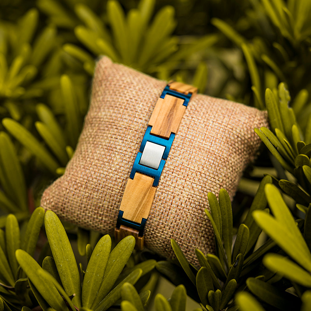 Wooden Bracelet Blue Olive Wood Bracelet for Men and Women