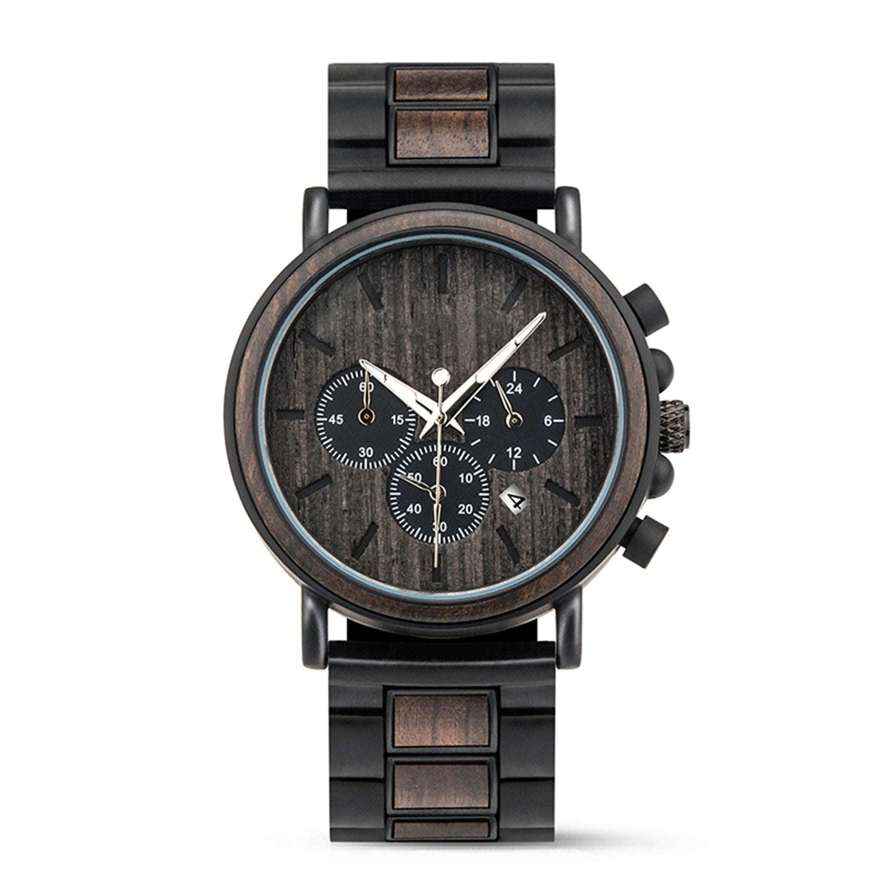 Black metal and ebony men watch with black face positive