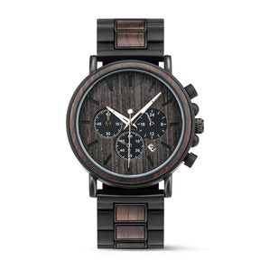 Black metal and ebony men watch with black face positive