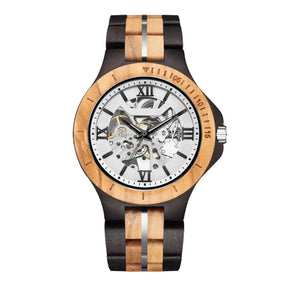 Ebony and olive automatic mechanical watch with white face positive