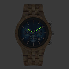 Luminous effect at dark of the olive wood watch