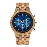 Olive men wooden watch with blue face positive