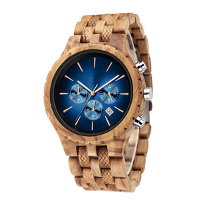 Olive men wooden watch with blue face