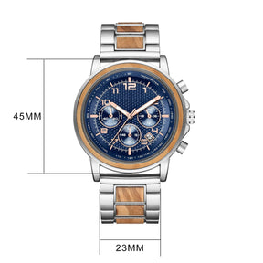 Sizes descriptions of the silver and olive blue face men watch