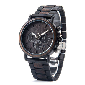 Black metal and ebony men chronograph watch with black face
